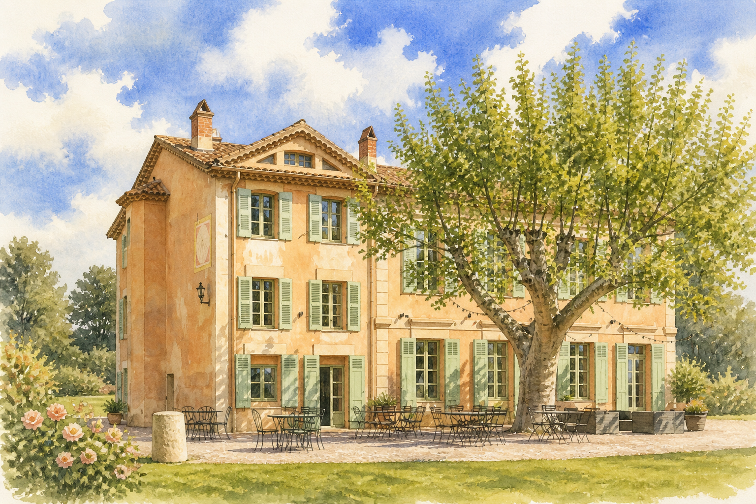 Watercolour illustration of Château Des Demoiselles