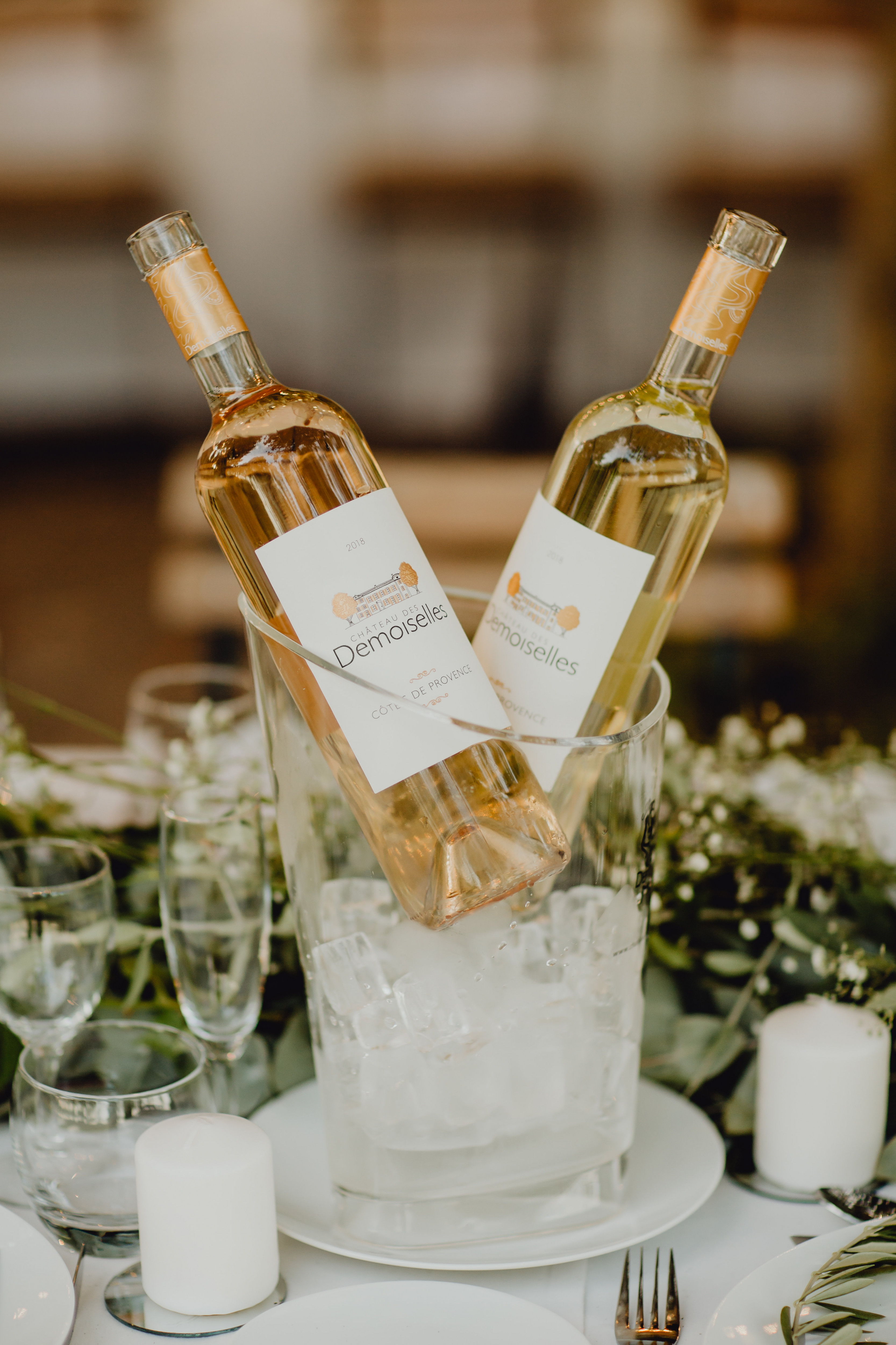 Chilled rosé bottles